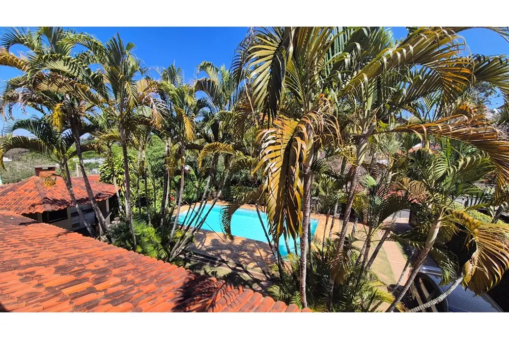 Piscina vista de cima, entre os coqueiros · Casa com 4 suítes para locação em Vinhedo